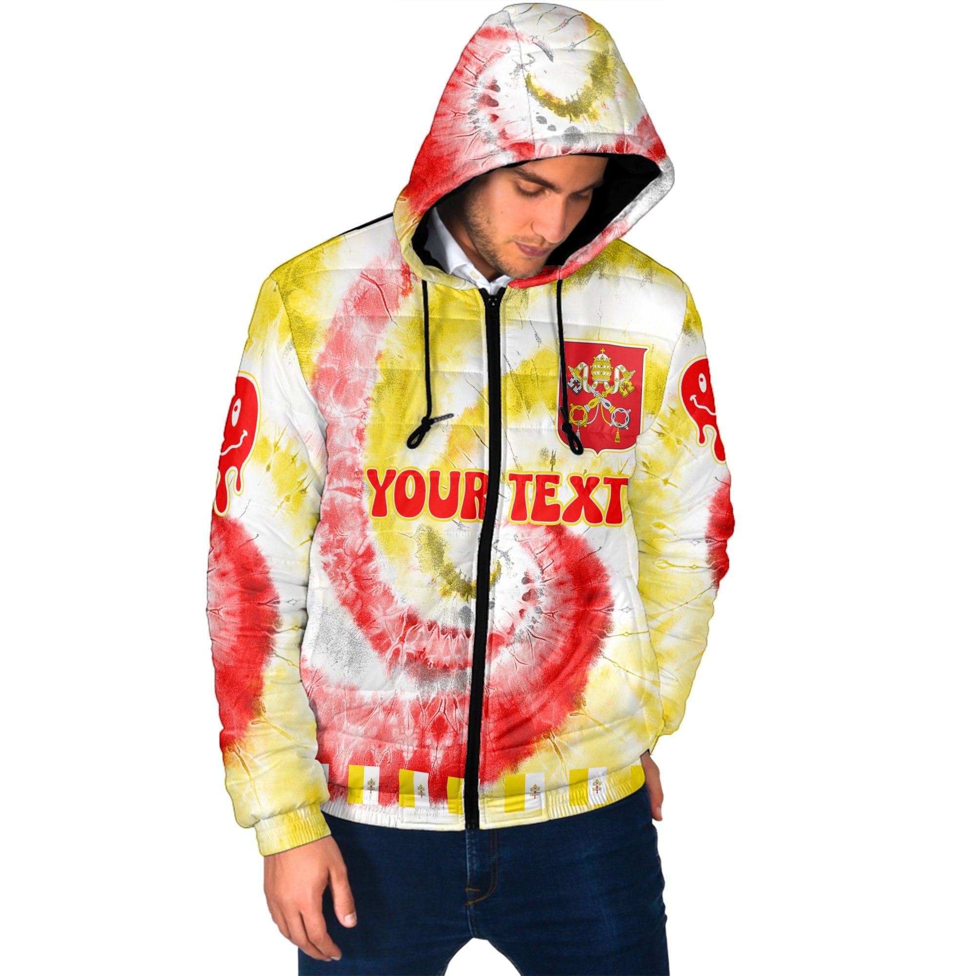 Vatican City Men Hooded Padded Jacket Custom Tie Dye Style 2