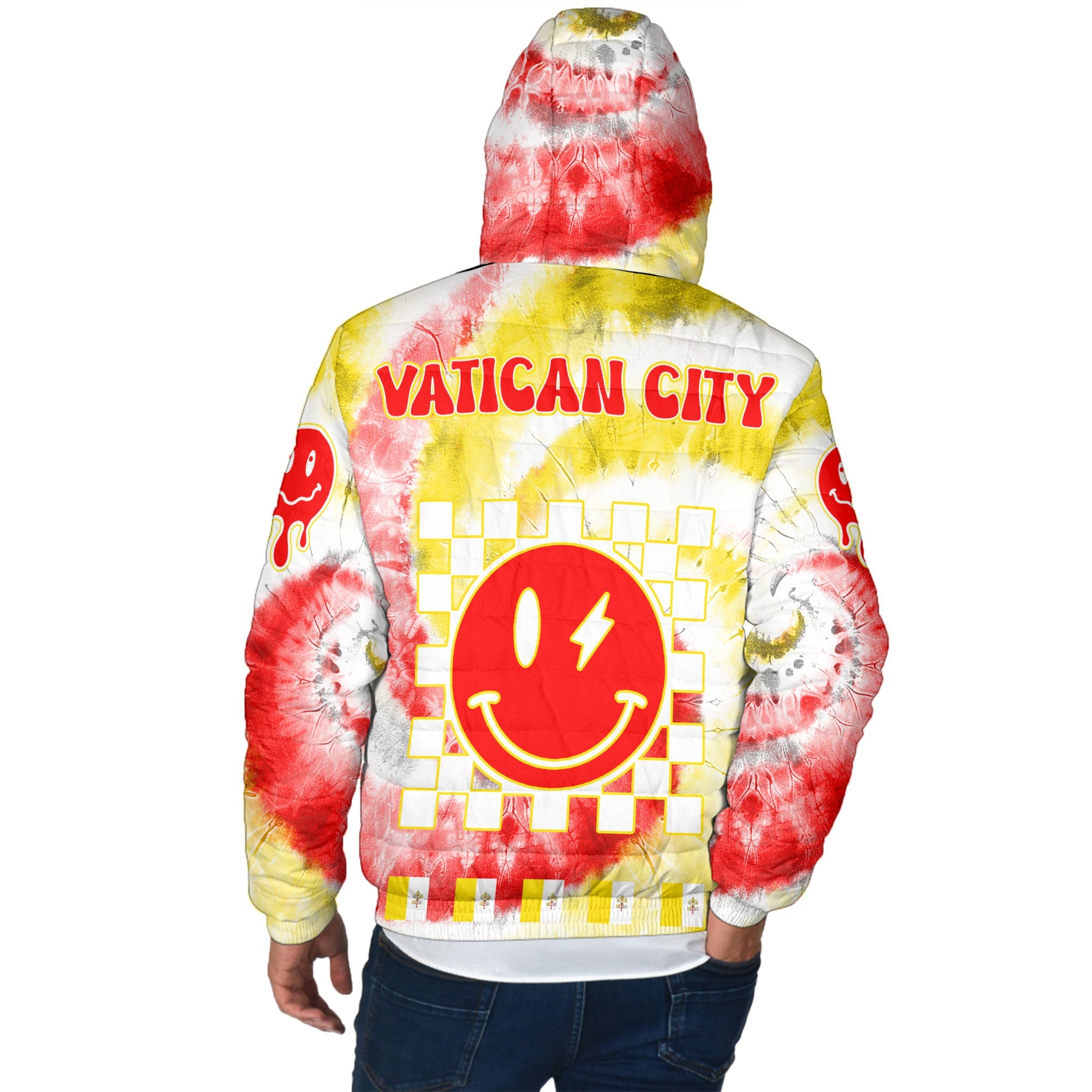 Vatican City Men Hooded Padded Jacket Custom Tie Dye Style 3