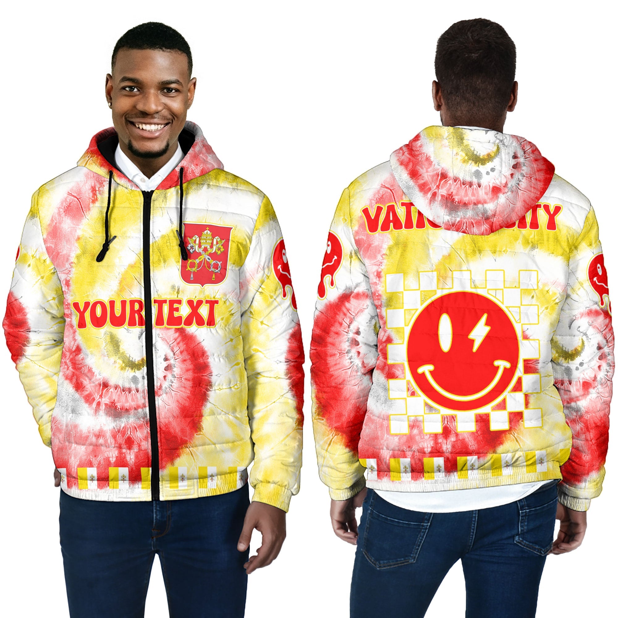 Vatican City Men Hooded Padded Jacket Custom Tie Dye Style 4