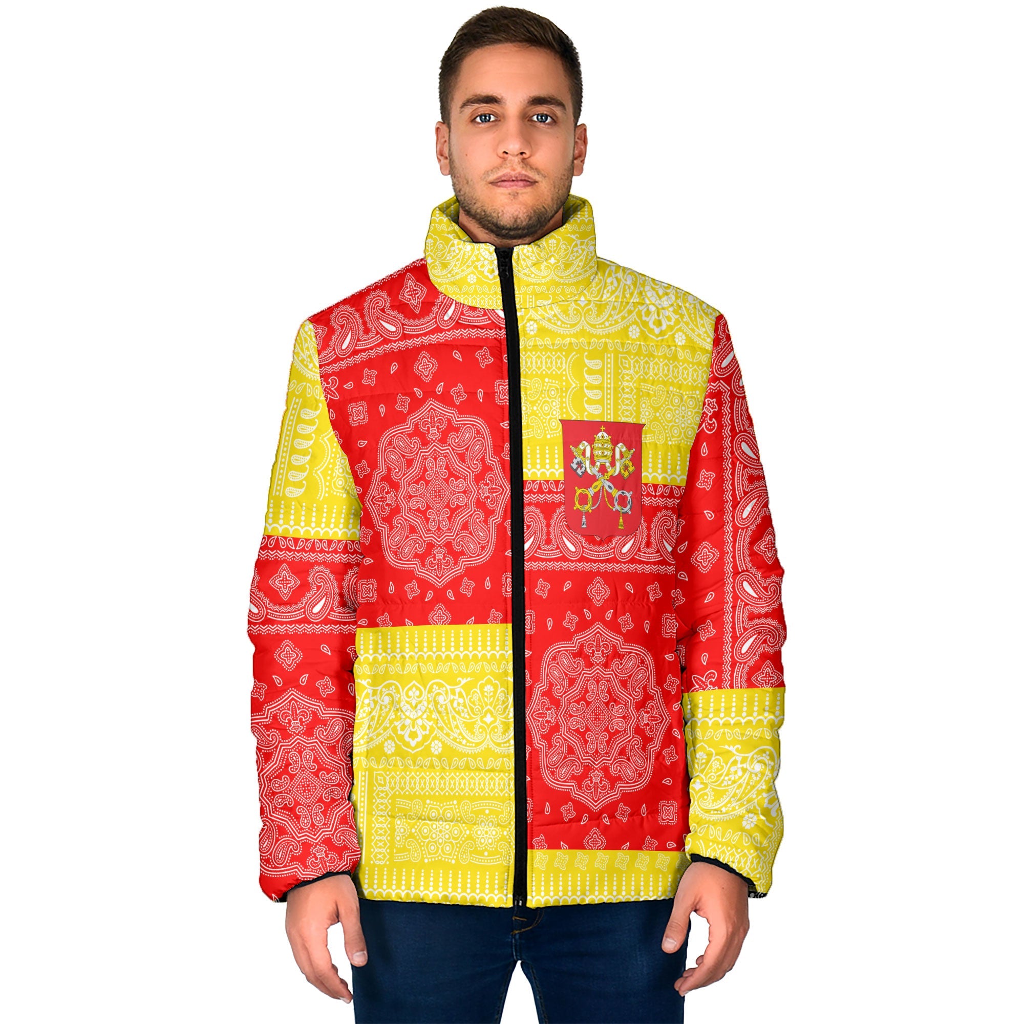 Vatican City Men Padded Jacket Flag And Paisley Basic Style 1