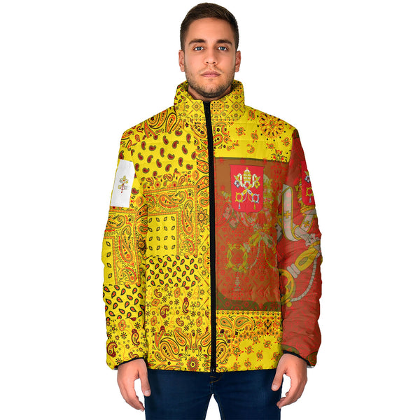 Vatican City Men Padded Jacket Paisley Flag And Skull Style 1