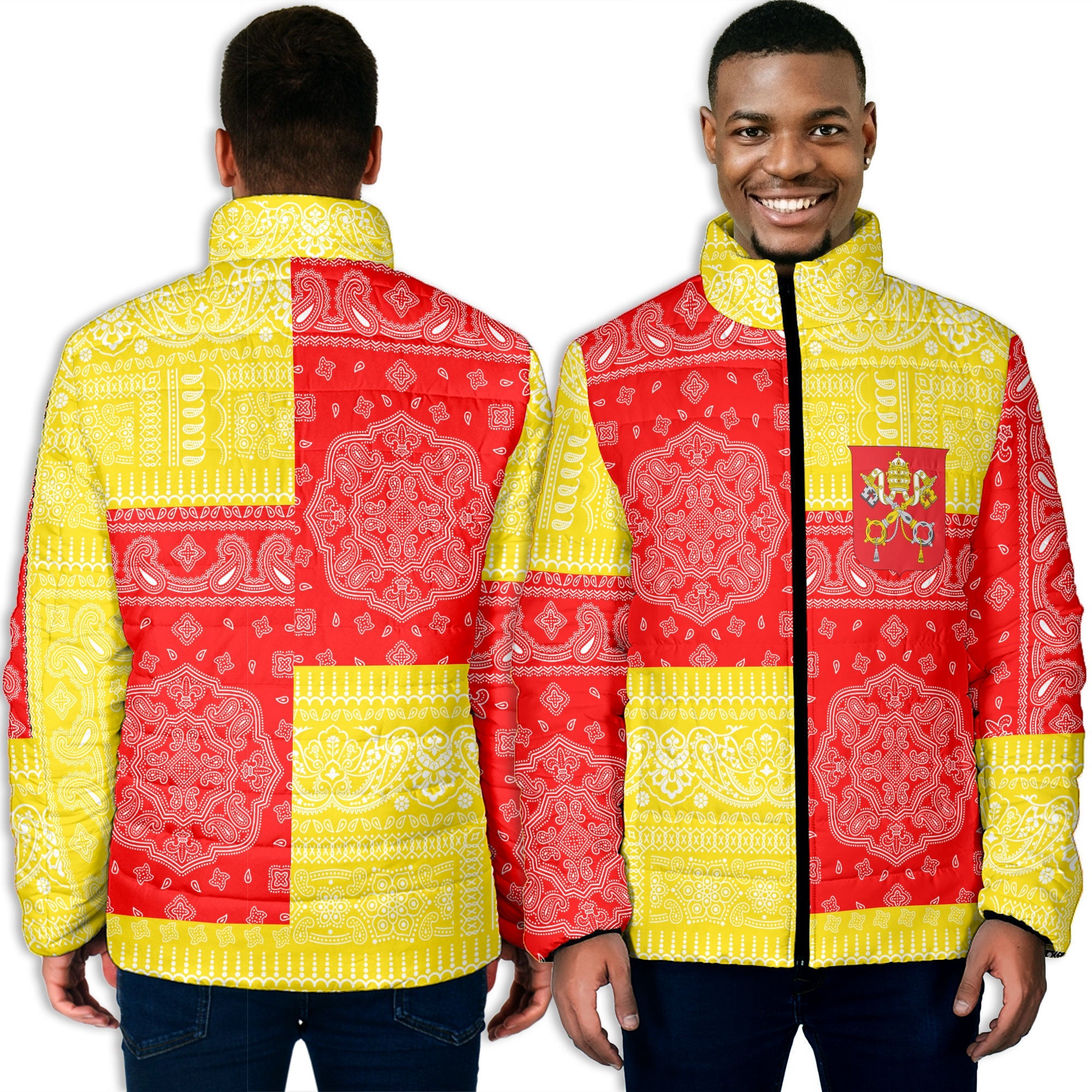 Vatican City Men Padded Jacket Flag And Paisley Basic Style 3