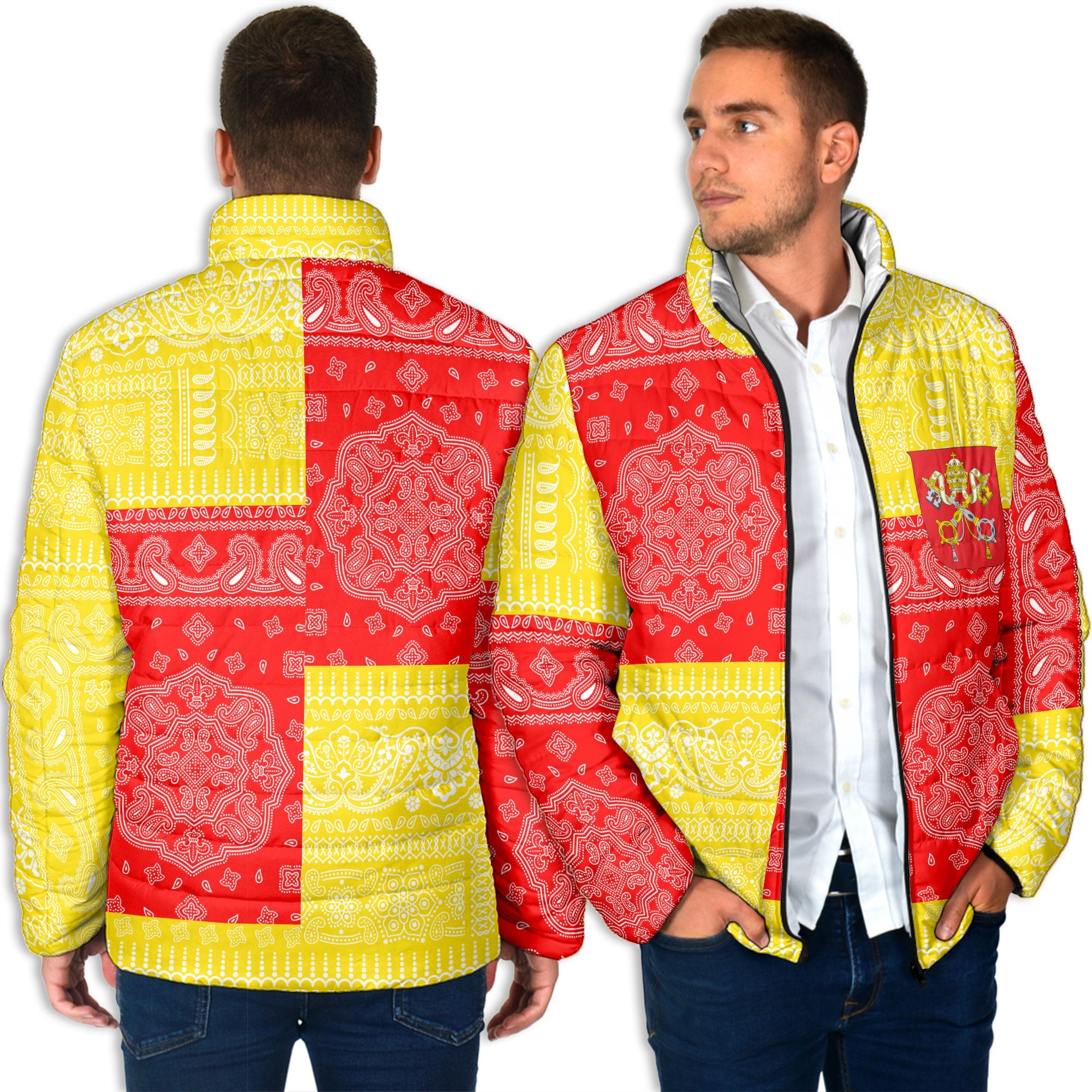 Vatican City Men Padded Jacket Flag And Paisley Basic Style 4