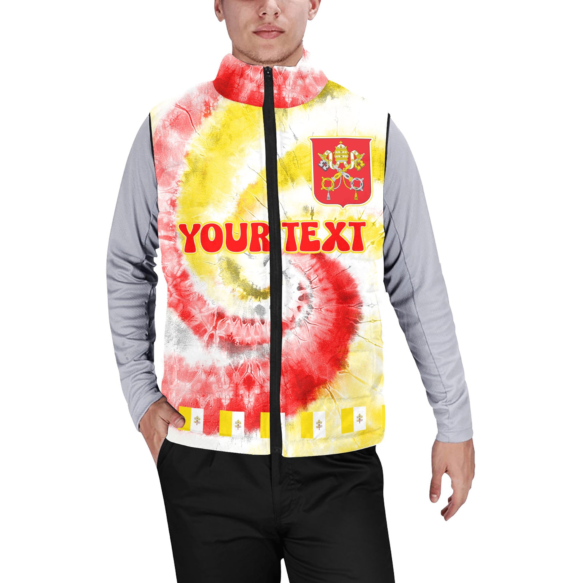 Vatican City Men Padded Jacket Vest Custom Tie Dye Style 1