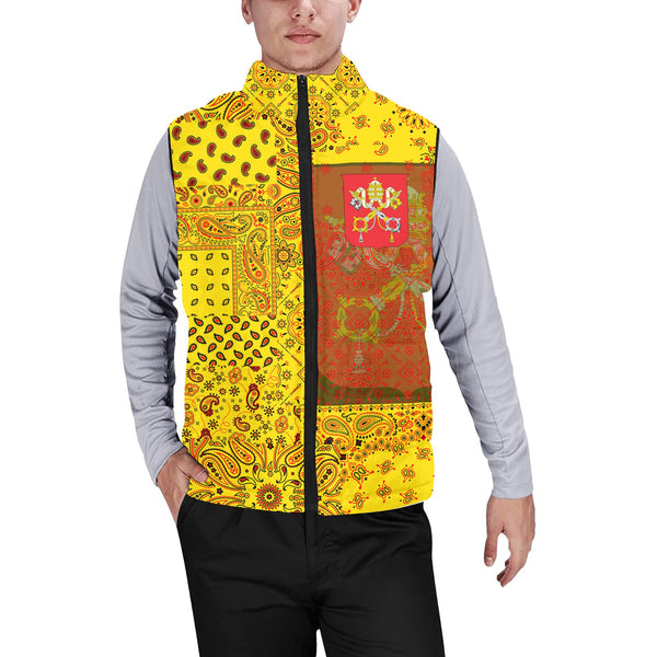 Vatican City Men Padded Jacket Vest Paisley Flag And Skull Style 1