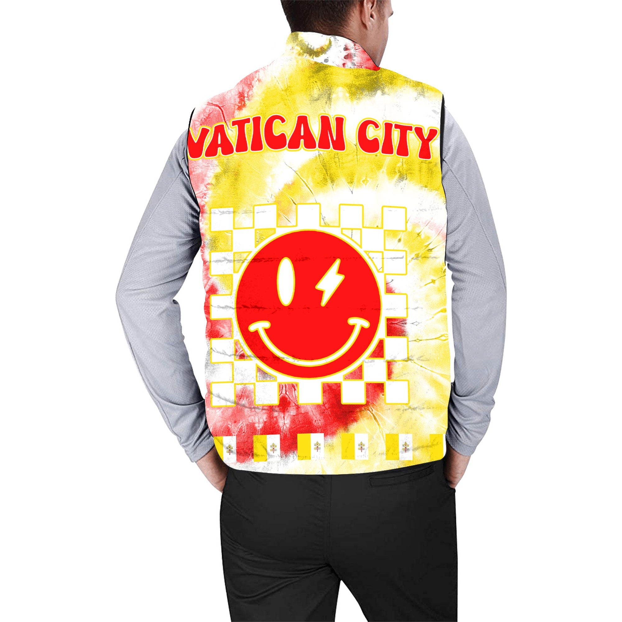 Vatican City Men Padded Jacket Vest Custom Tie Dye Style 2