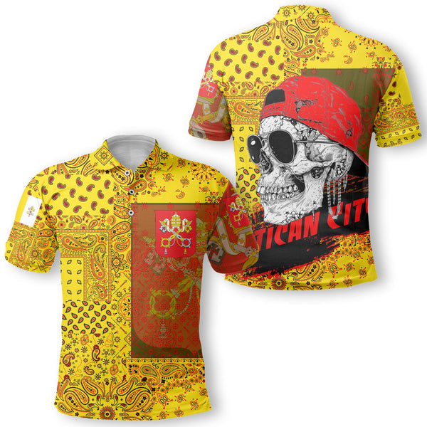 Vatican City Polo Shirt Paisley Flag And Skull Style 1