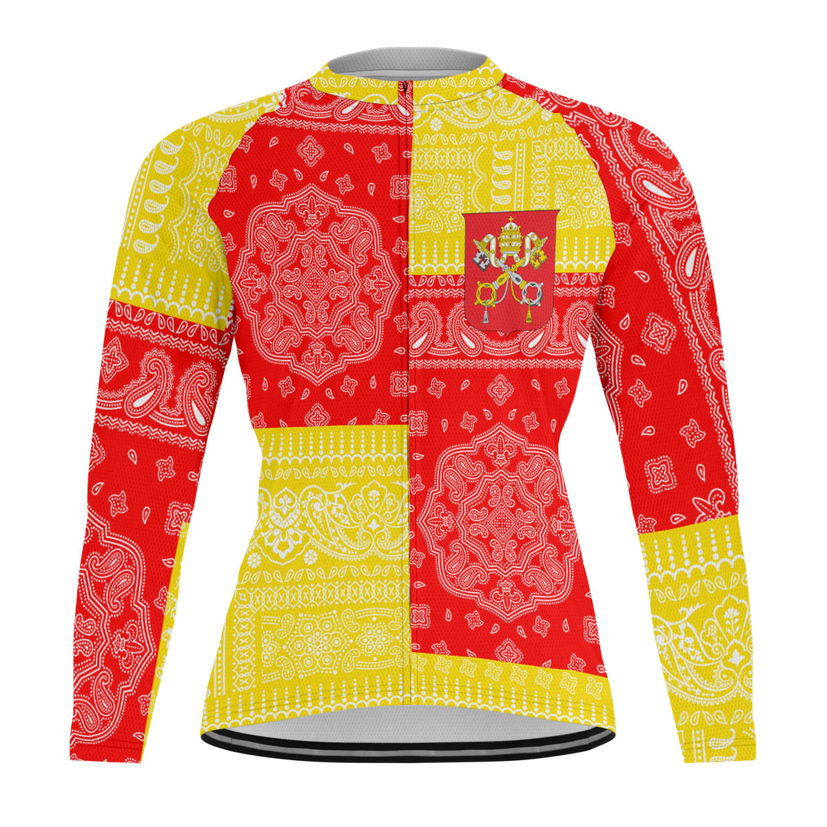 Vatican City Raglan Men Cycling Jersey Long Sleeve Flag And Paisley Basic Style 1