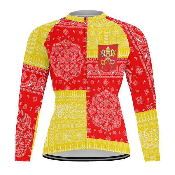 Vatican City Raglan Men Cycling Jersey Long Sleeve Flag And Paisley Basic Style 1