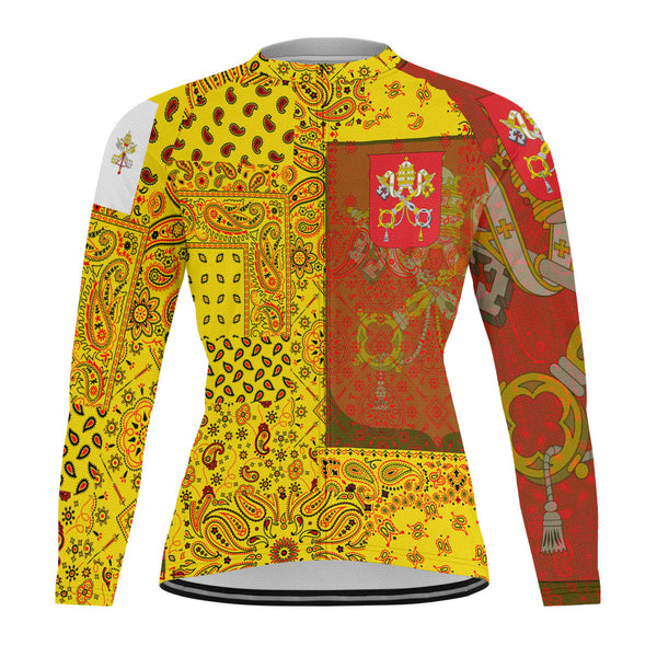 Vatican City Raglan Men Cycling Jersey Long Sleeve Paisley Flag And Skull Style 1