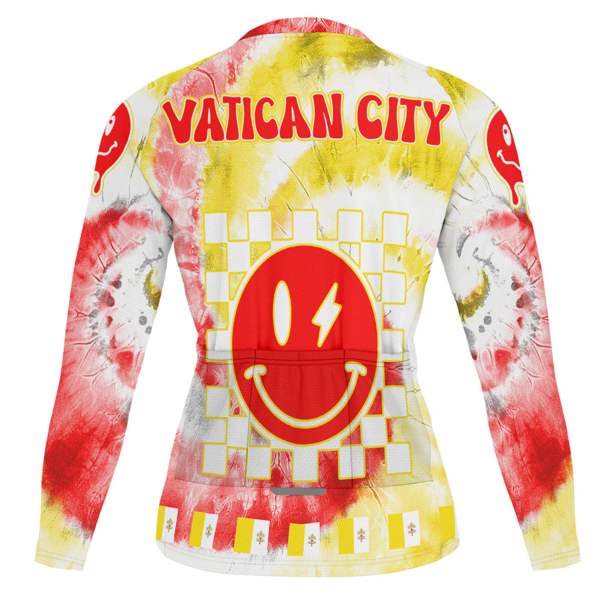 Vatican City Raglan Men Cycling Jersey Long Sleeve Custom Tie Dye Style 1