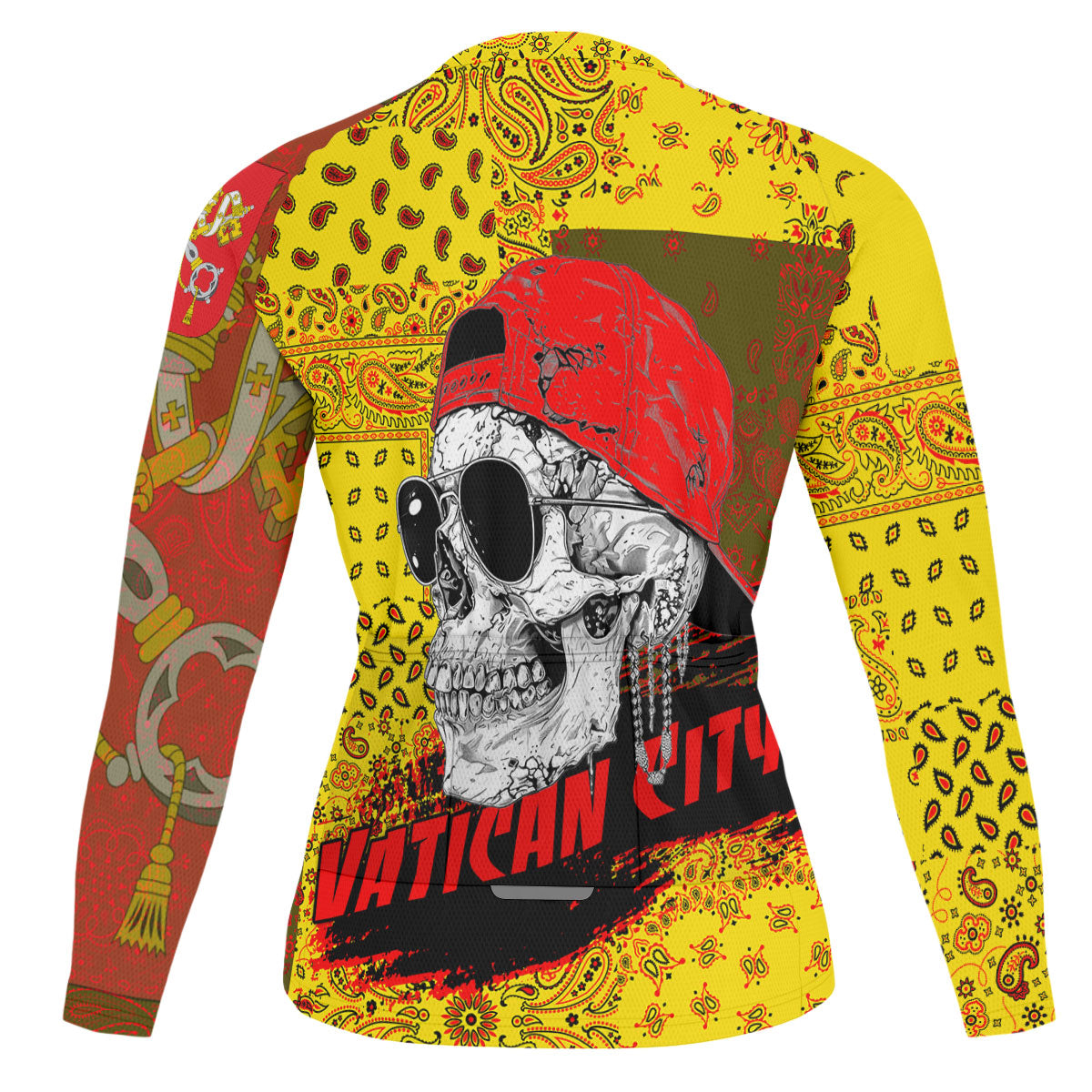 Vatican City Raglan Men Cycling Jersey Long Sleeve Paisley Flag And Skull Style 2