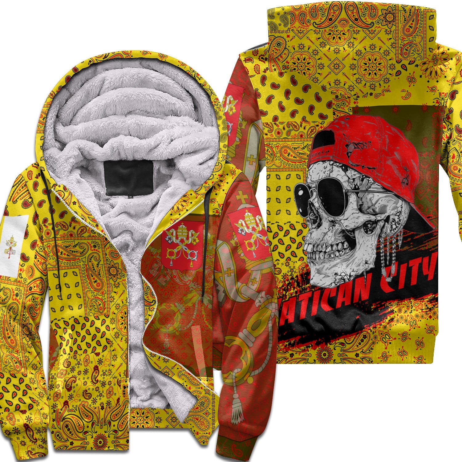 Vatican City Sherpa Hoodie Paisley Flag And Skull Style 1