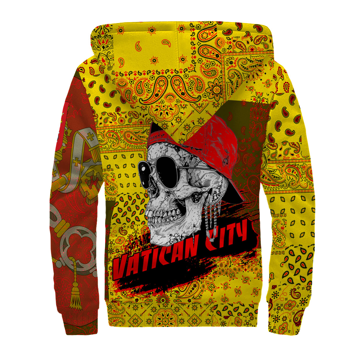 Vatican City Sherpa Hoodie Paisley Flag And Skull Style 2