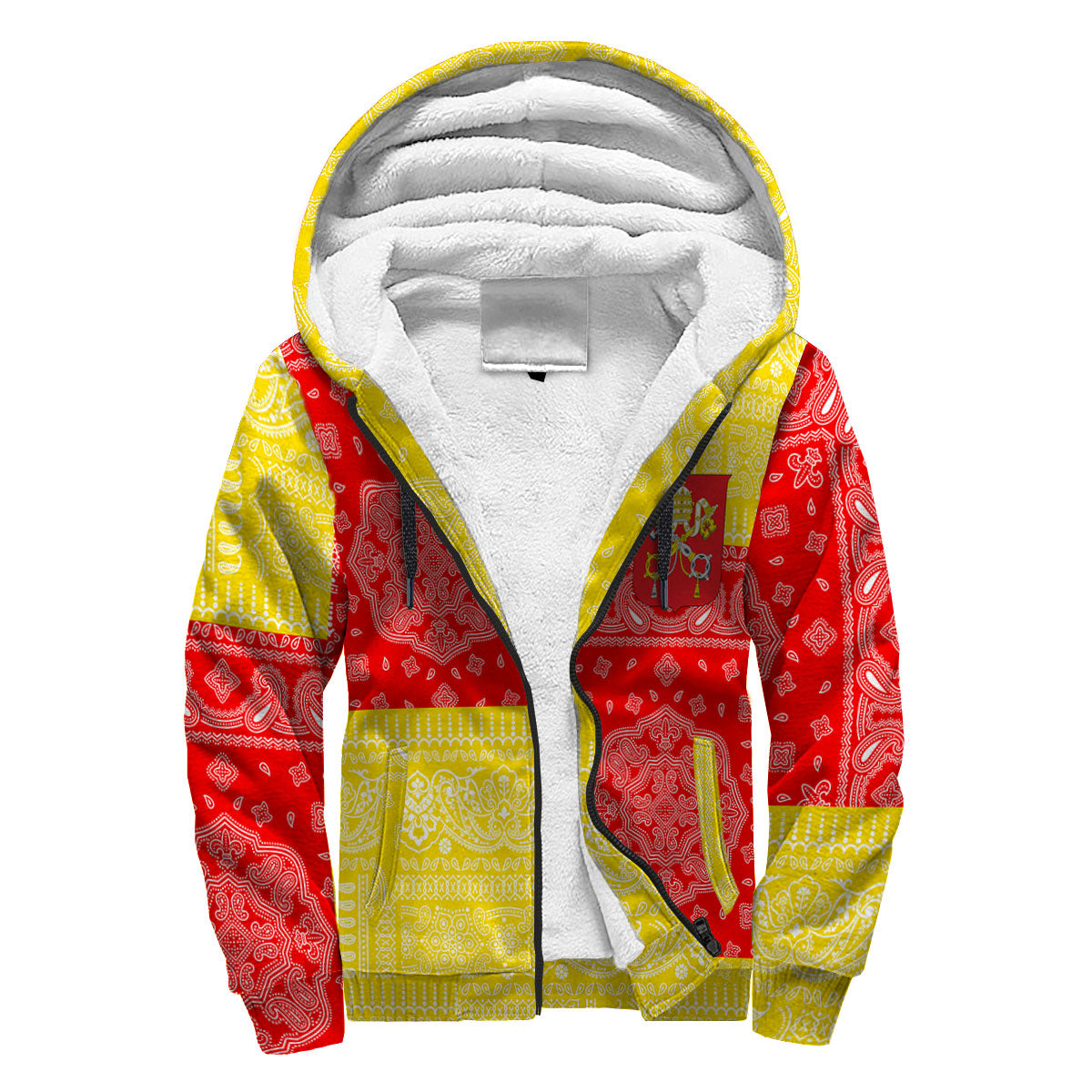 Vatican City Sherpa Hoodie Flag And Paisley Basic Style 3