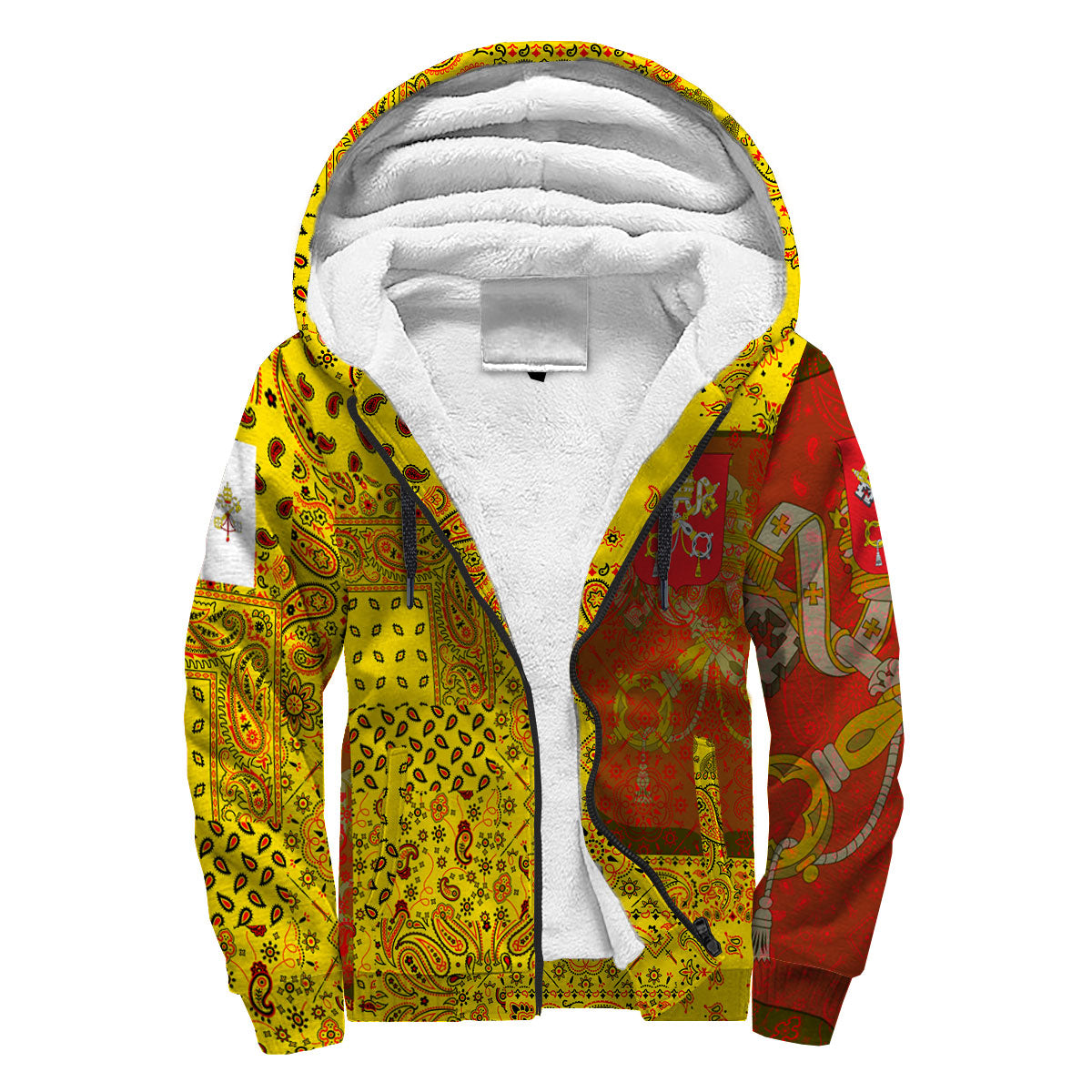 Vatican City Sherpa Hoodie Paisley Flag And Skull Style 3