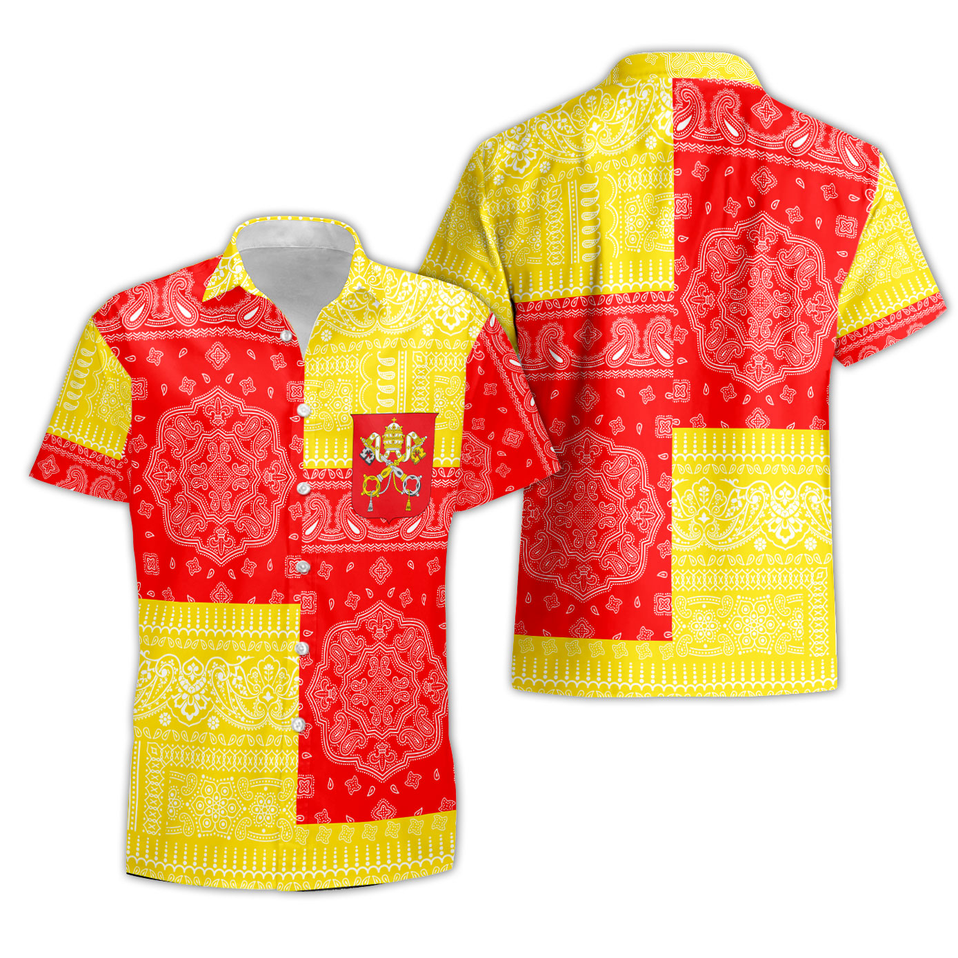 Vatican City Short Sleeve Shirt Flag And Paisley Basic Style 1