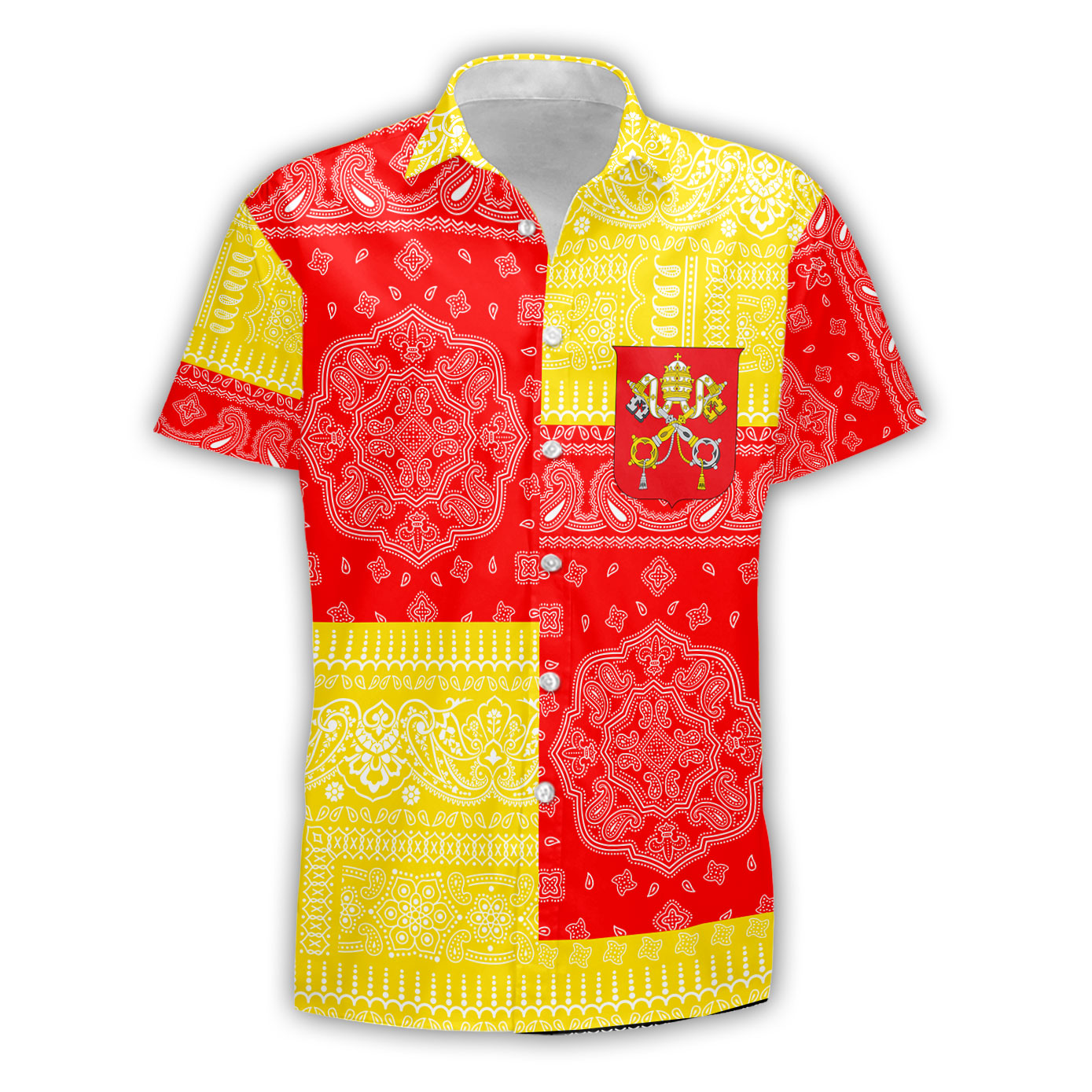 Vatican City Short Sleeve Shirt Flag And Paisley Basic Style 2