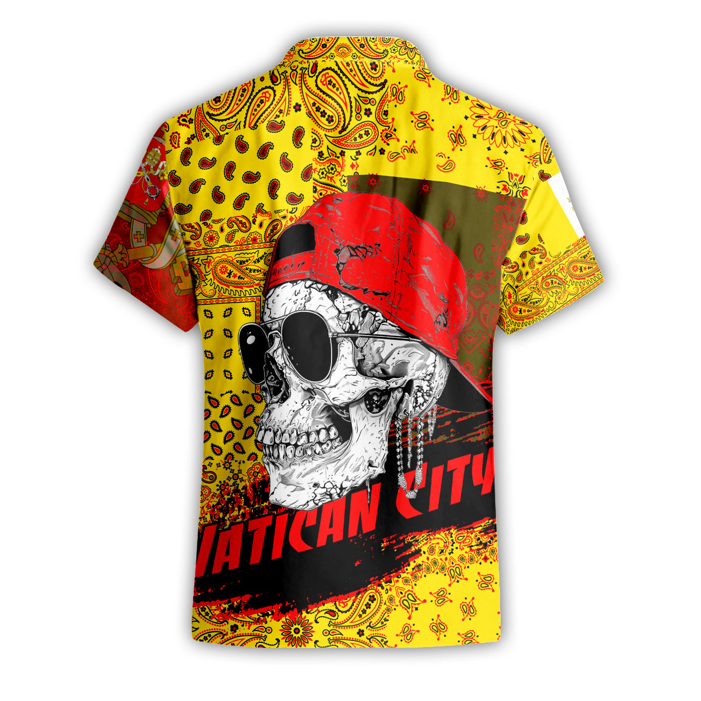 Vatican City Short Sleeve Shirt Paisley Flag And Skull Style 2