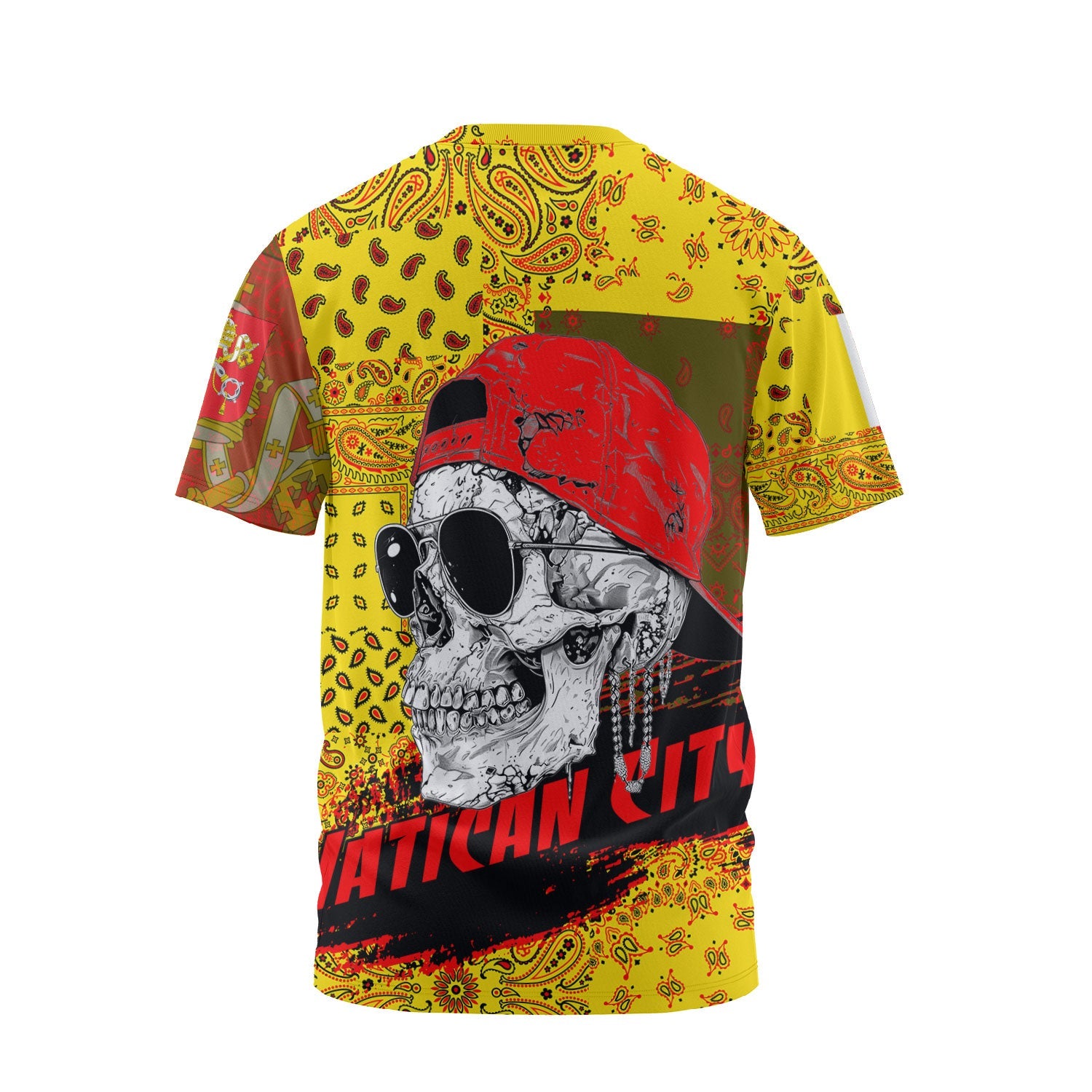 Vatican City T Shirt Paisley Flag And Skull Style 2