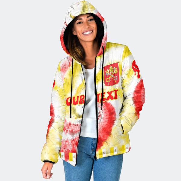 Vatican City Women Hooded Padded Jacket Custom Tie Dye Style 1