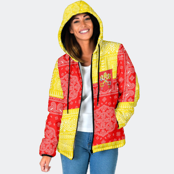 Vatican City Women Hooded Padded Jacket Flag And Paisley Basic Style 1