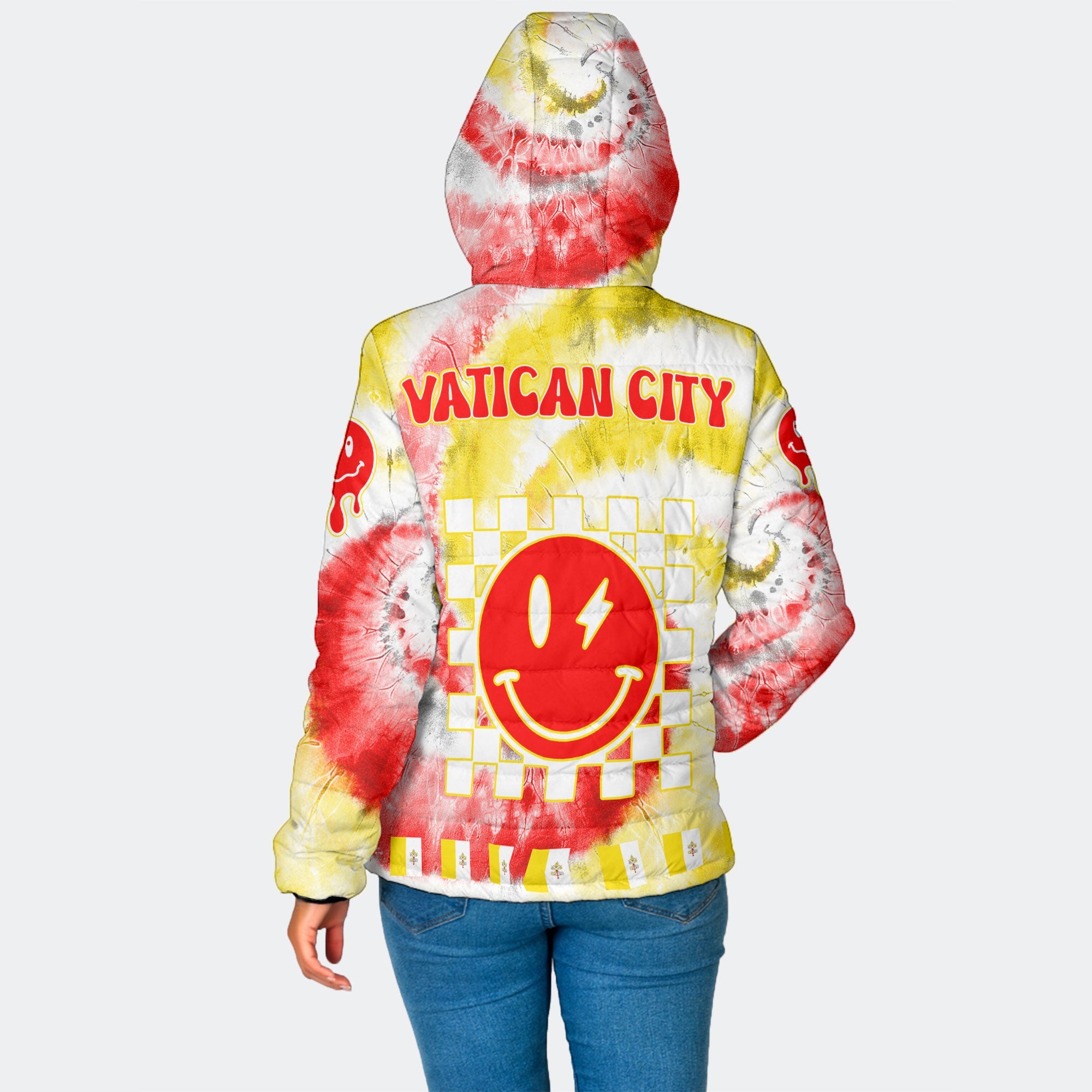 Vatican City Women Hooded Padded Jacket Custom Tie Dye Style 2