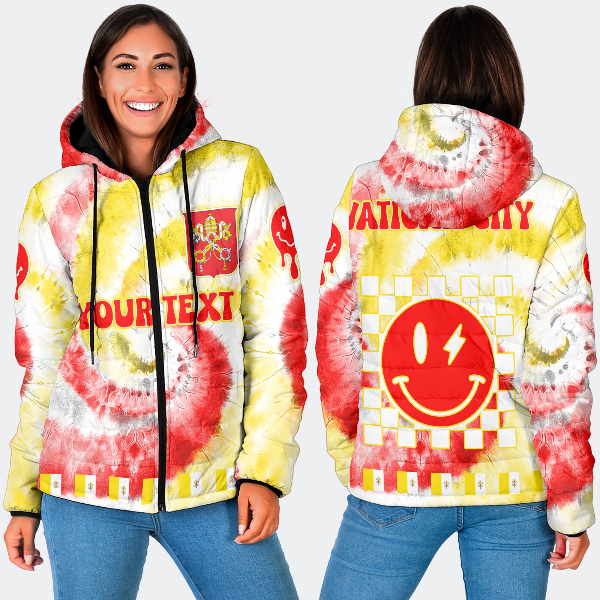 Vatican City Women Hooded Padded Jacket Custom Tie Dye Style 3