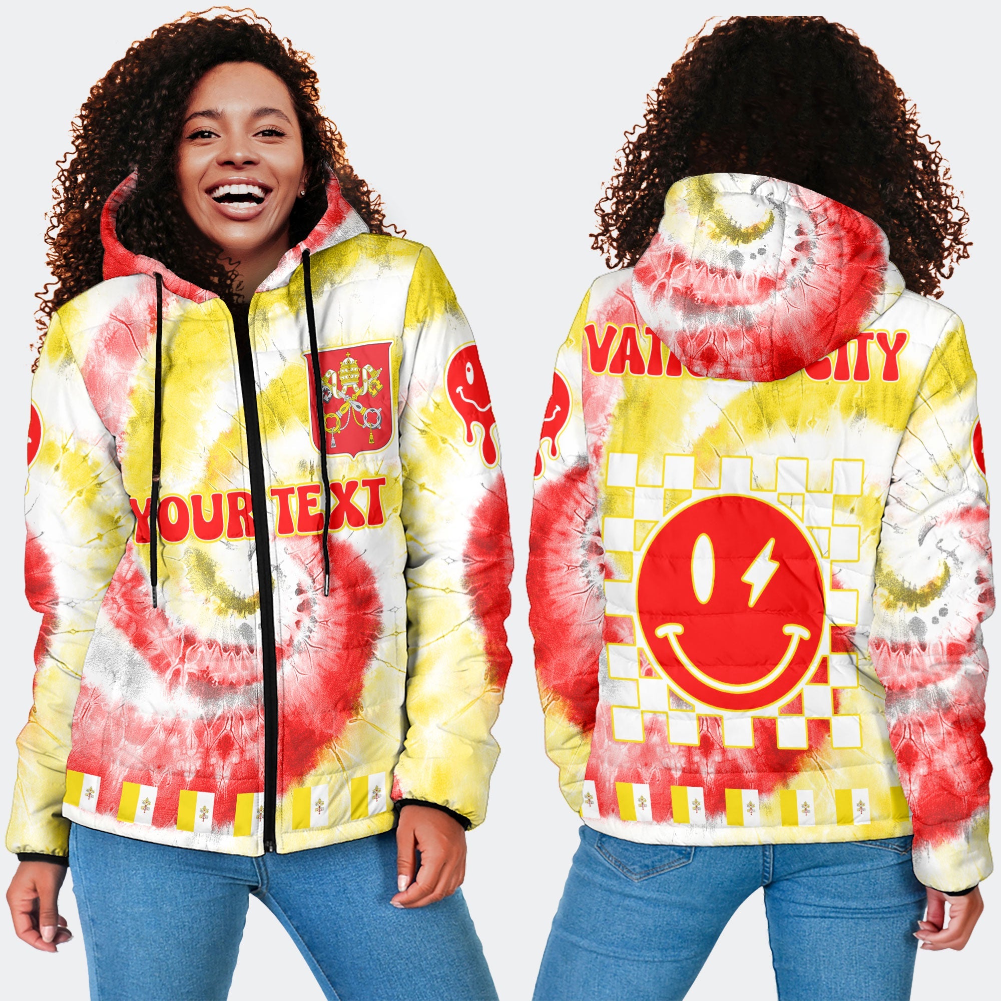 Vatican City Women Hooded Padded Jacket Custom Tie Dye Style 4