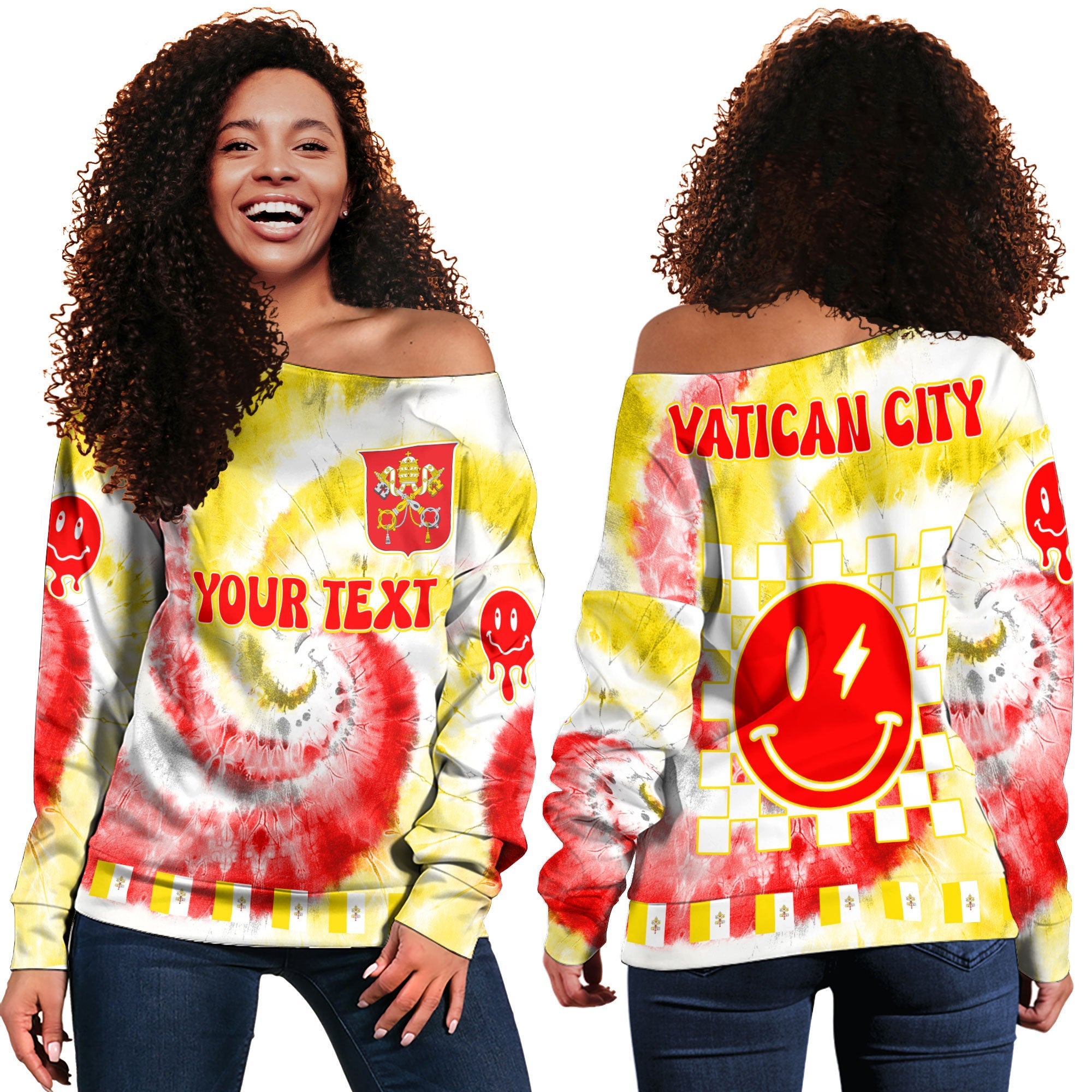 Vatican City Women Off Shoulder Sweatshirt Custom Tie Dye Style 2