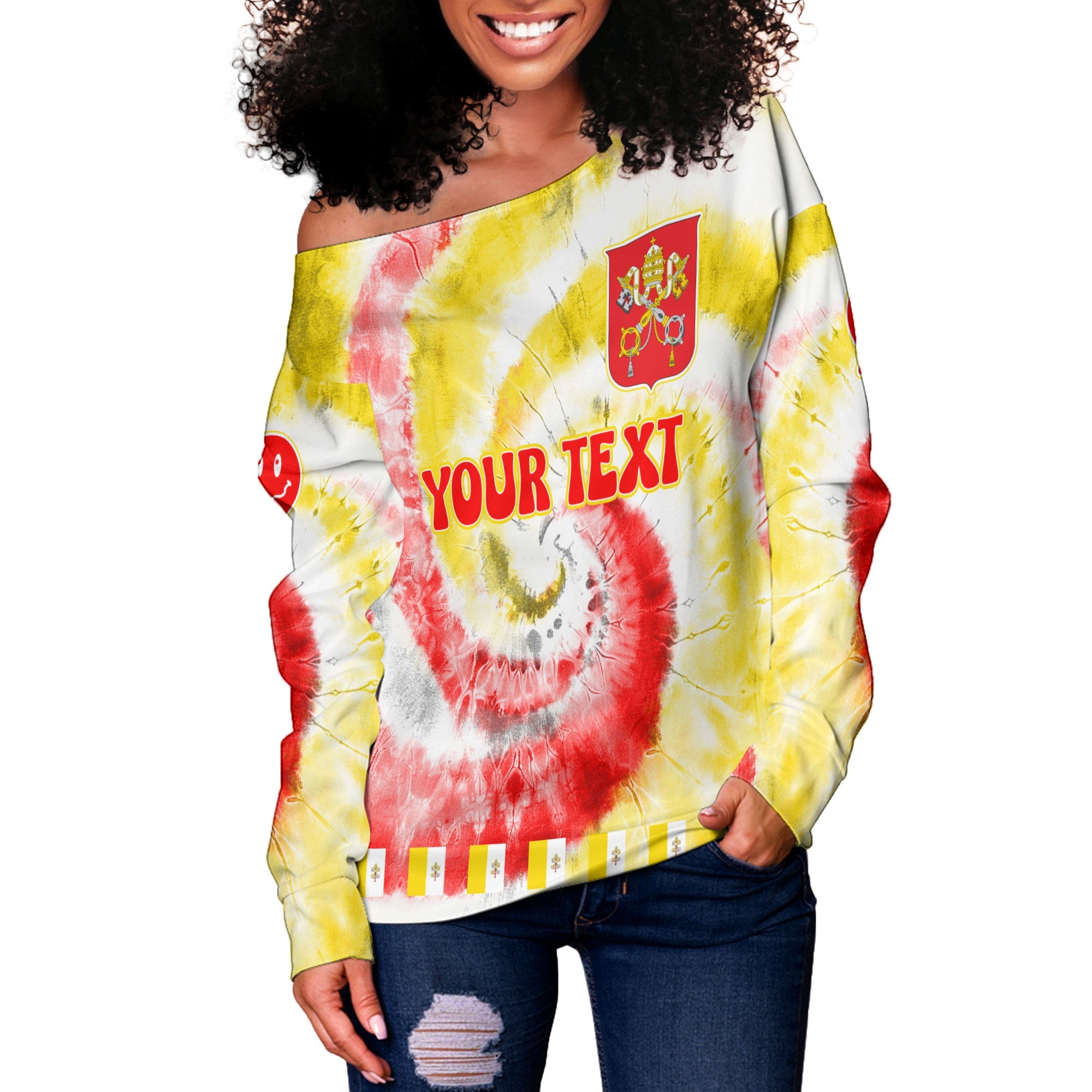 Vatican City Women Off Shoulder Sweatshirt Custom Tie Dye Style 3