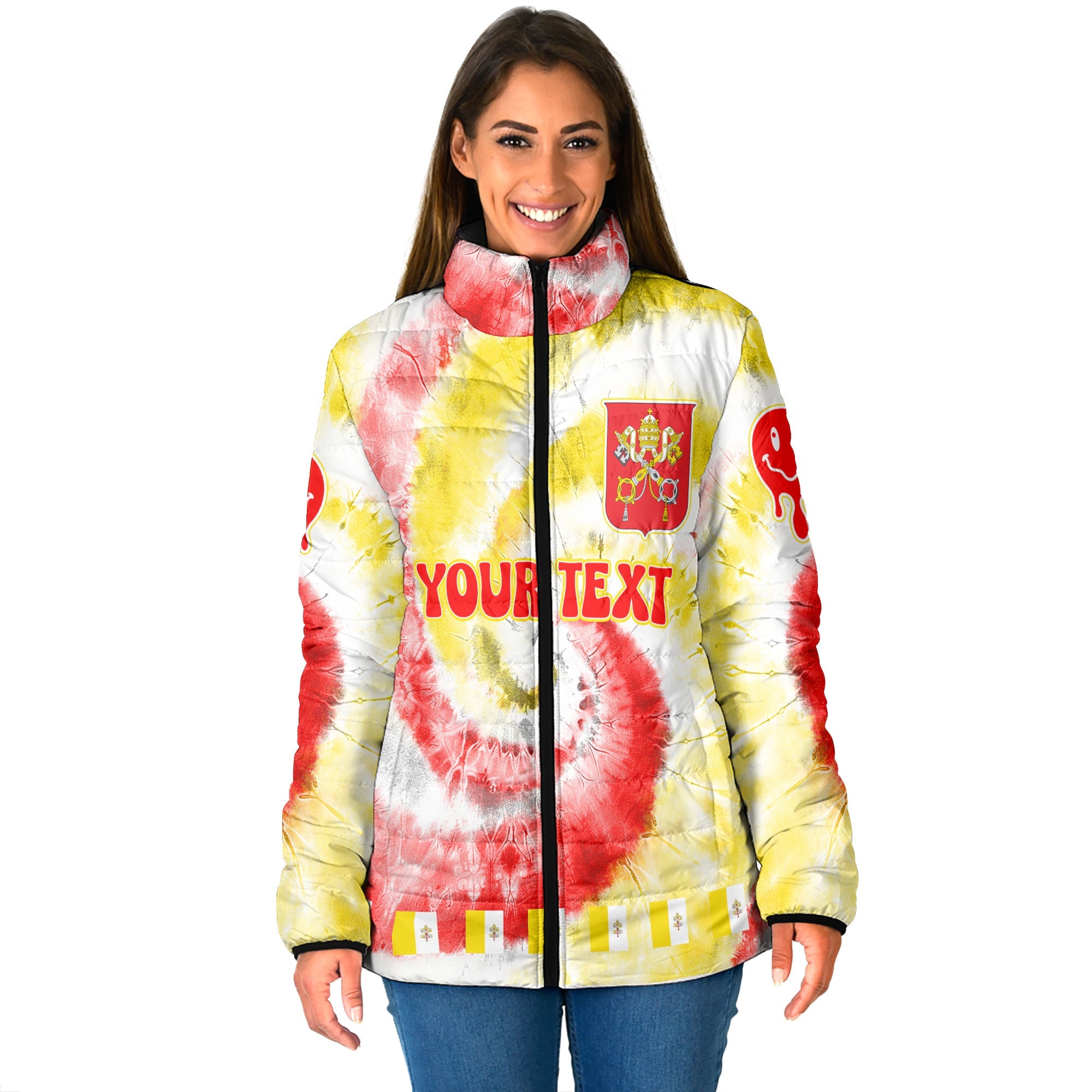 Vatican City Women Padded Jacket Custom Tie Dye Style 1