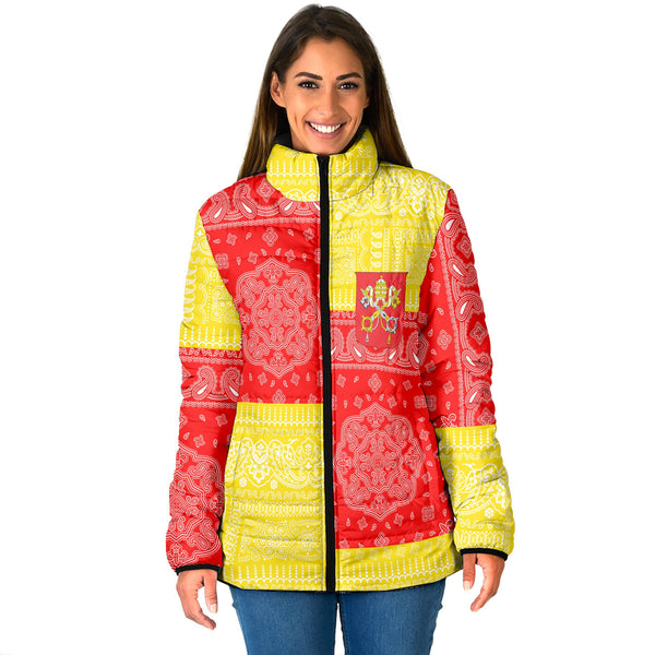 Vatican City Women Padded Jacket Flag And Paisley Basic Style 1