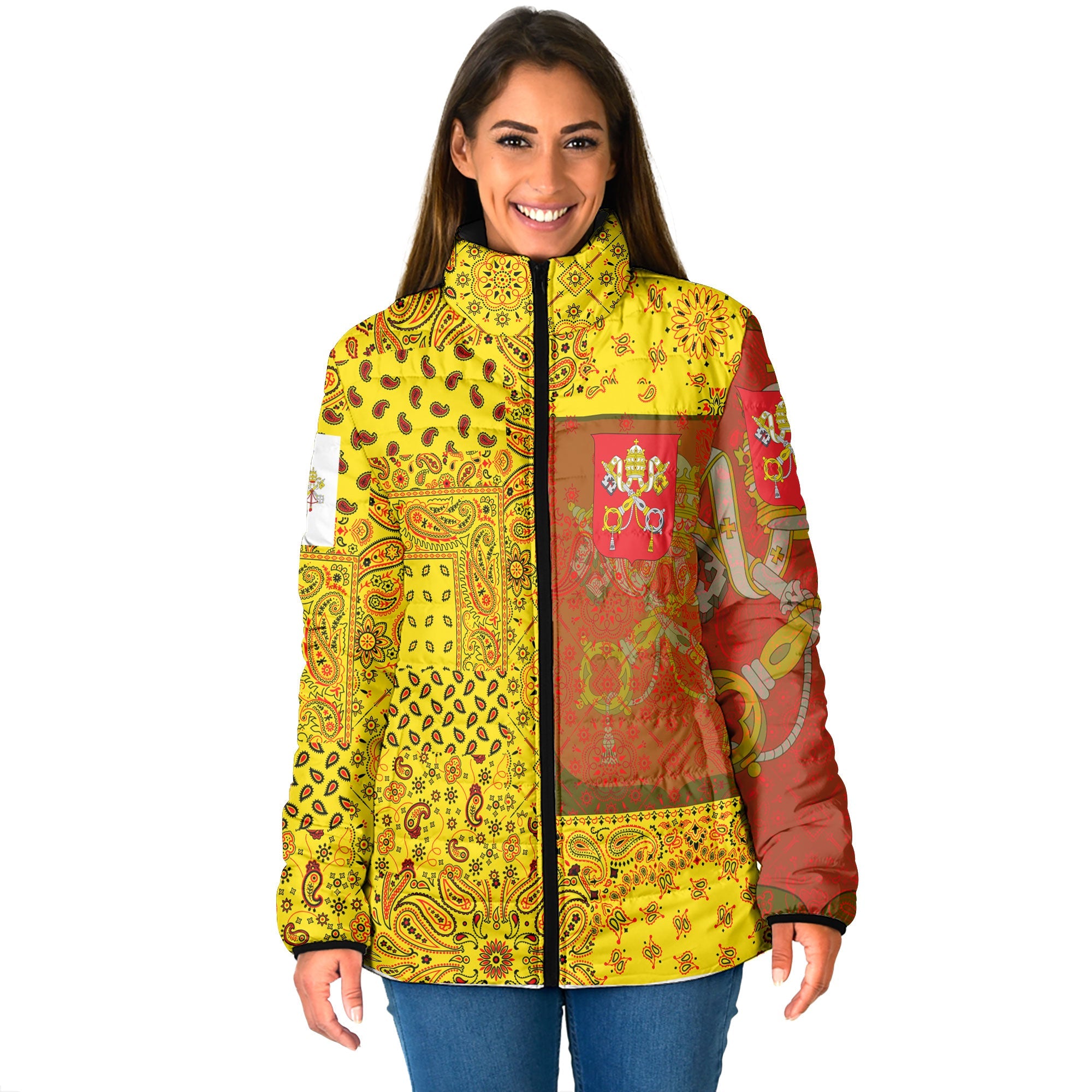 Vatican City Women Padded Jacket Paisley Flag And Skull Style 1