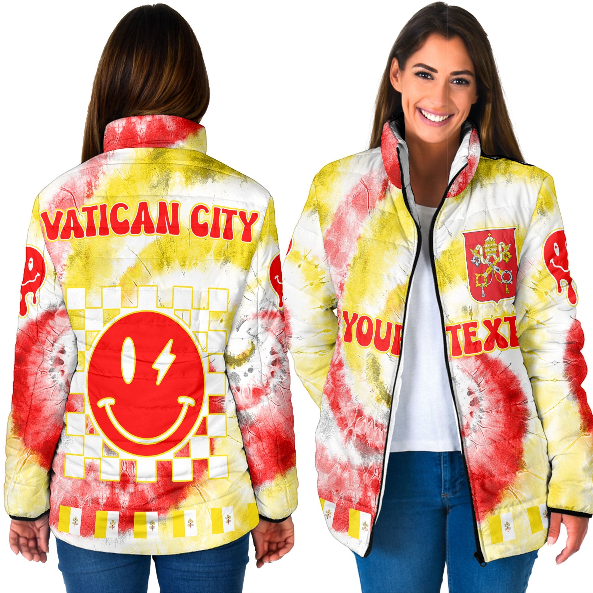 Vatican City Women Padded Jacket Custom Tie Dye Style 3