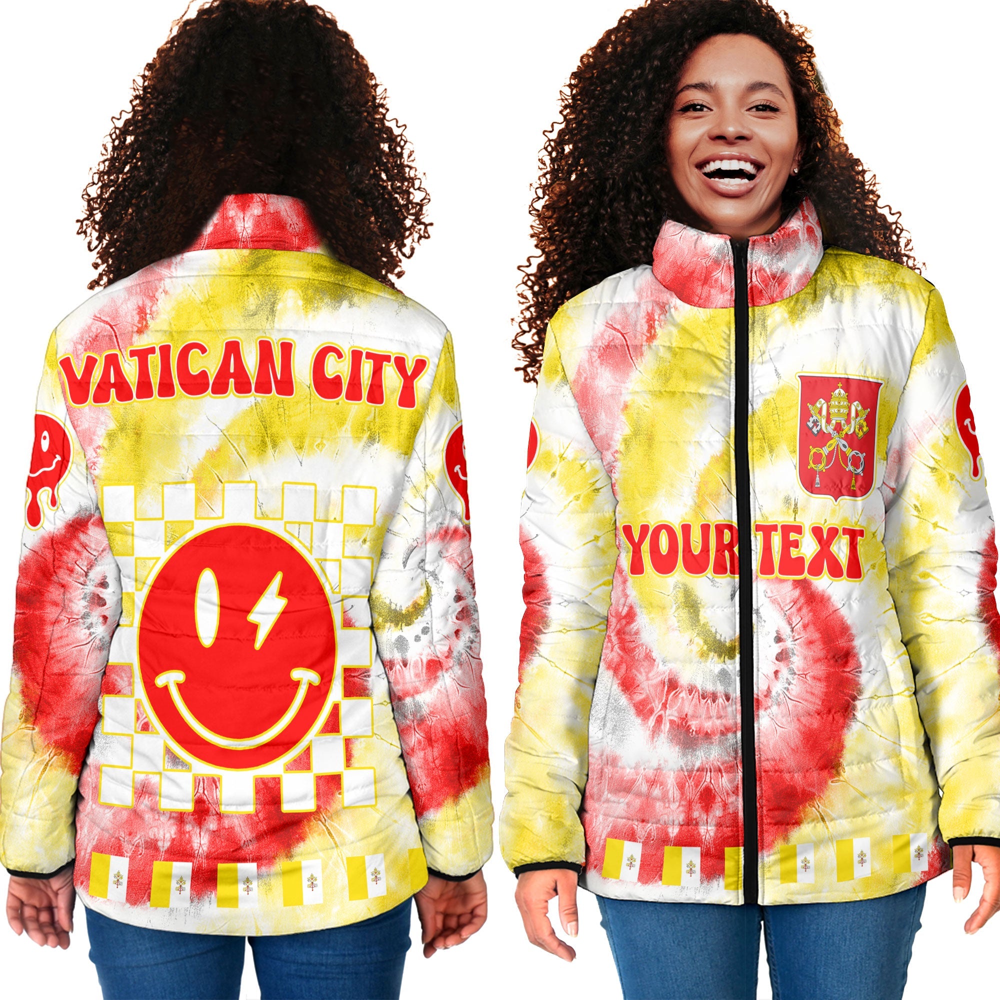 Vatican City Women Padded Jacket Custom Tie Dye Style 4