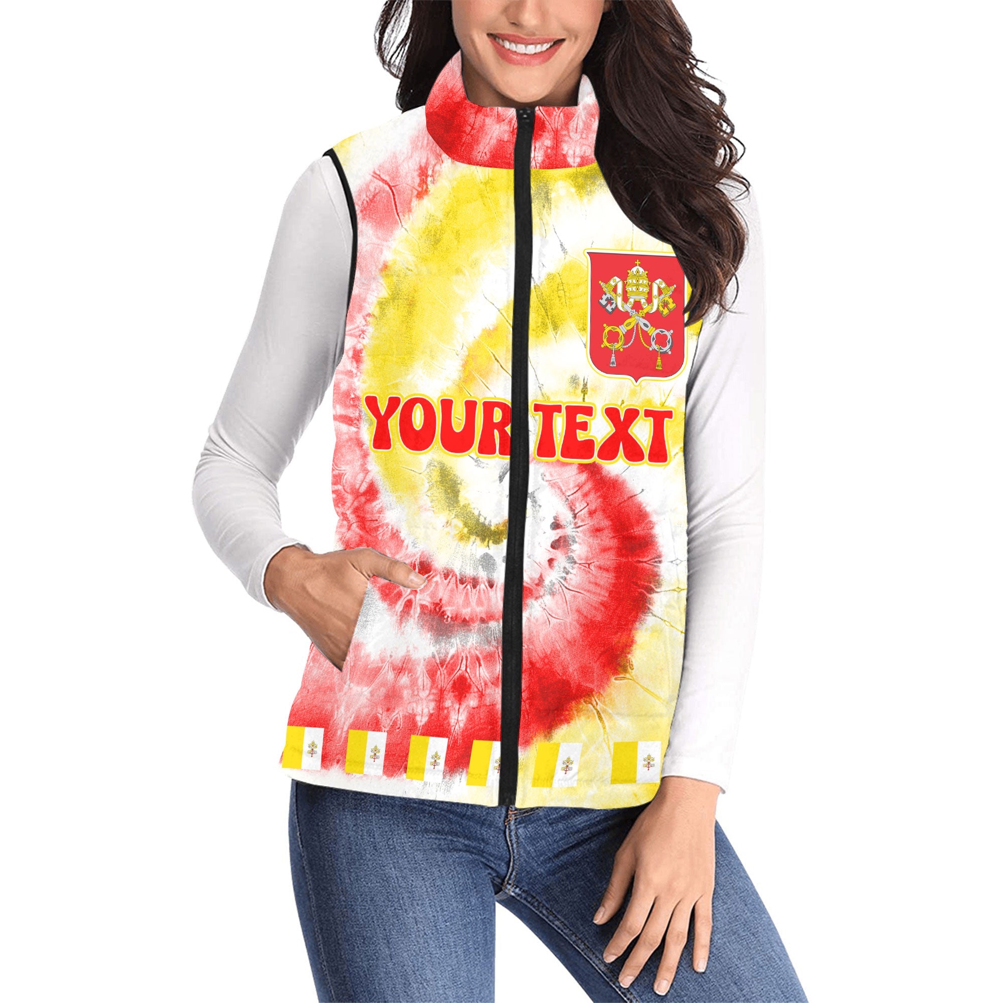 Vatican City Women Padded Jacket Vest Custom Tie Dye Style 1