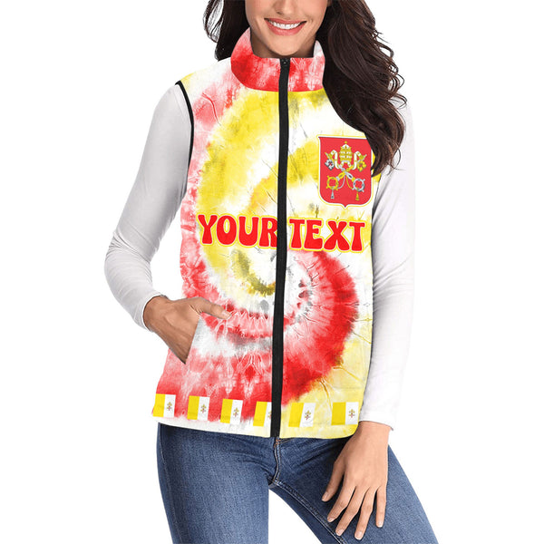 Vatican City Women Padded Jacket Vest Custom Tie Dye Style 1