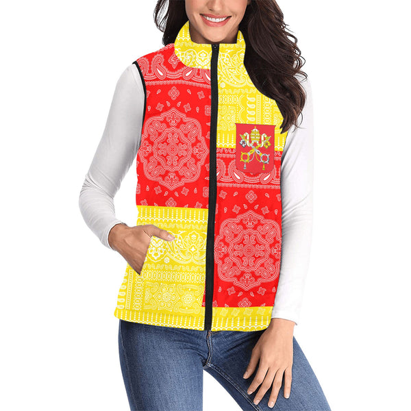 Vatican City Women Padded Jacket Vest Flag And Paisley Basic Style 1