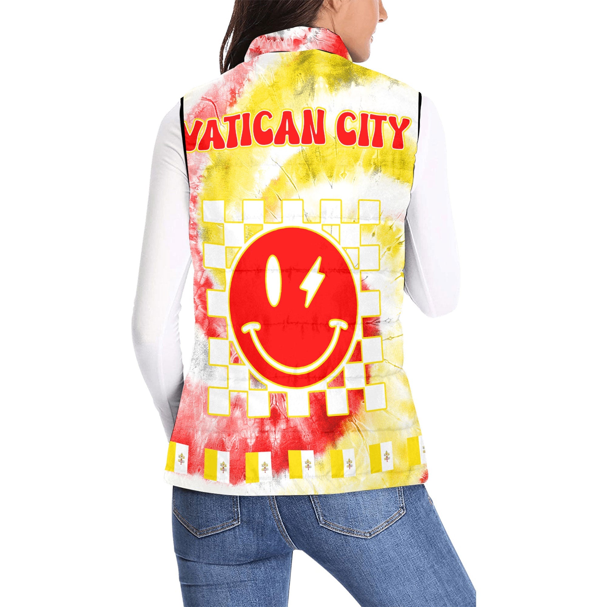 Vatican City Women Padded Jacket Vest Custom Tie Dye Style 2