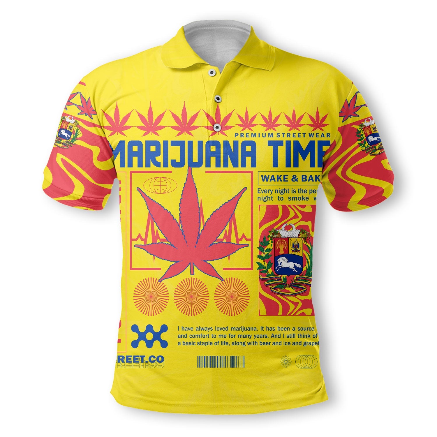 Venezuela Polo Shirt Flag & Coat Of Arms Marijuanas Style