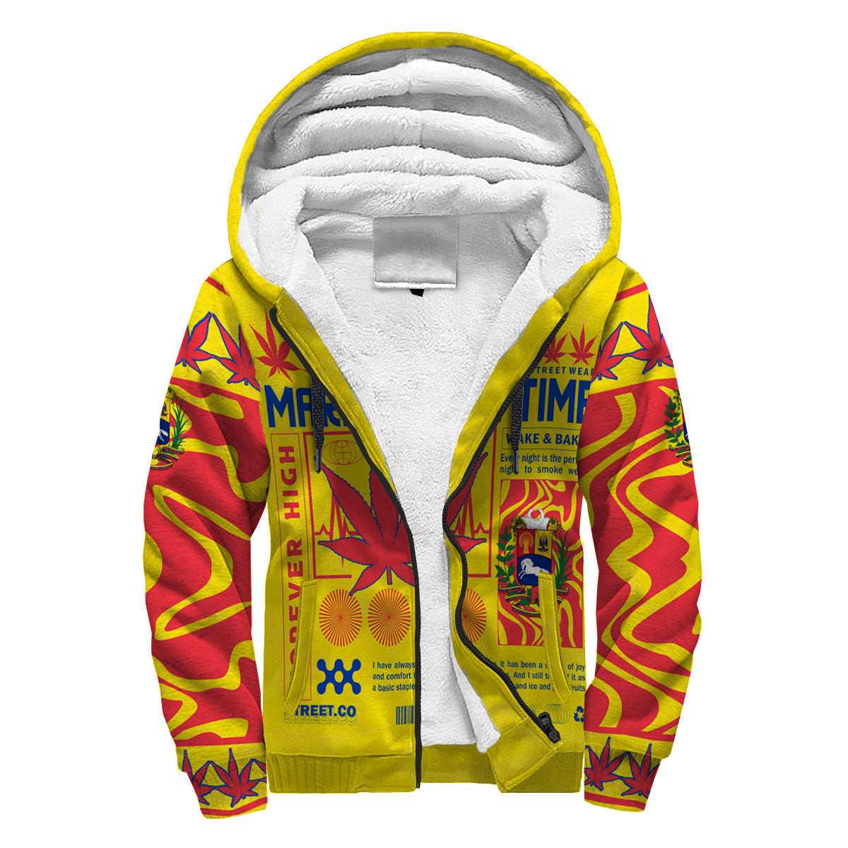 Venezuela Sherpa Hoodie Flag & Coat Of Arms Marijuanas Style