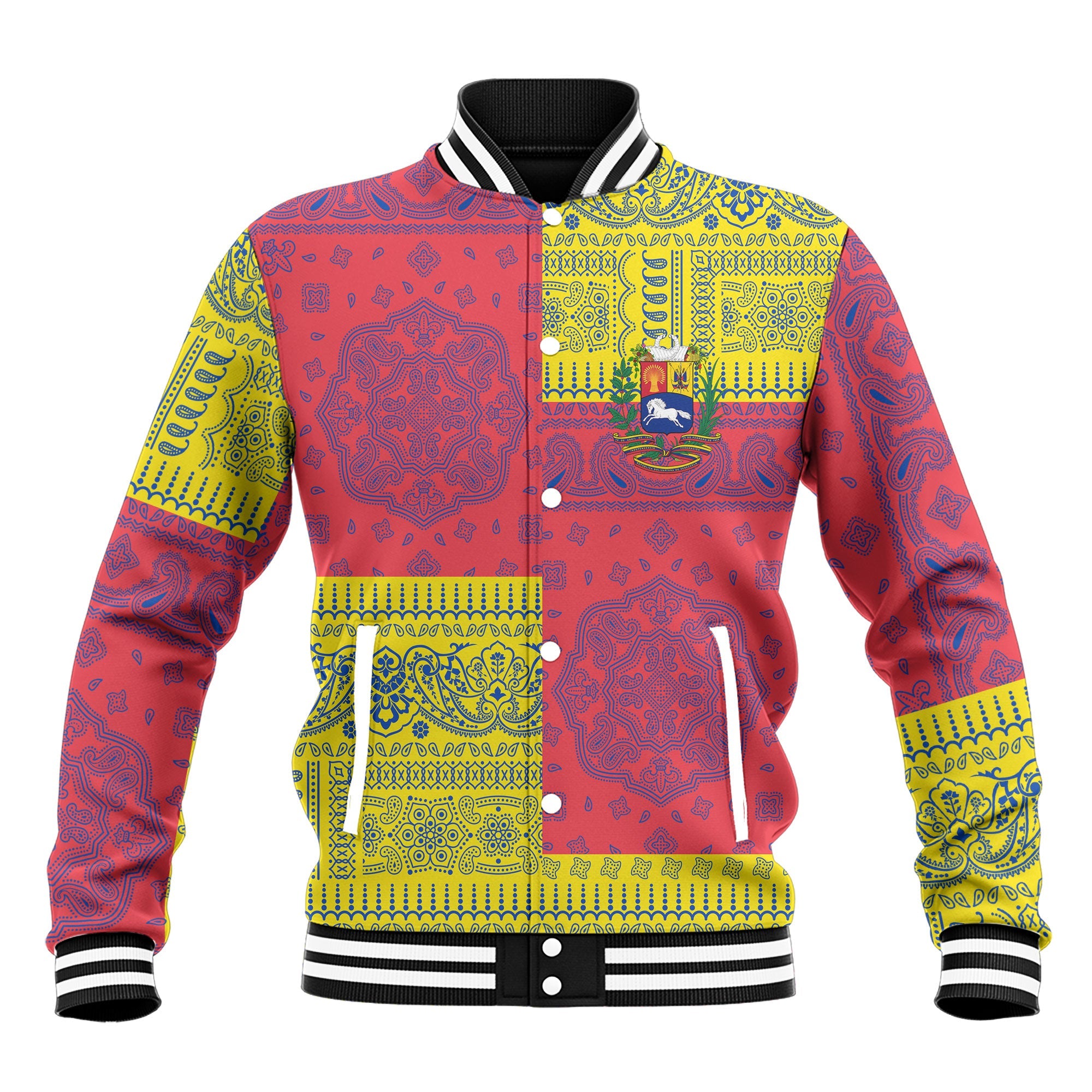 Venezuela Baseball Jacket Flag And Paisley Basic Style 2