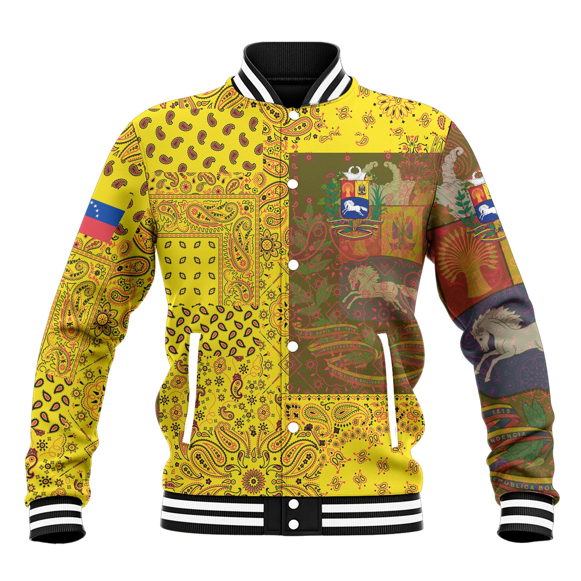 Venezuela Baseball Jacket Paisley Flag And Skull Style 2