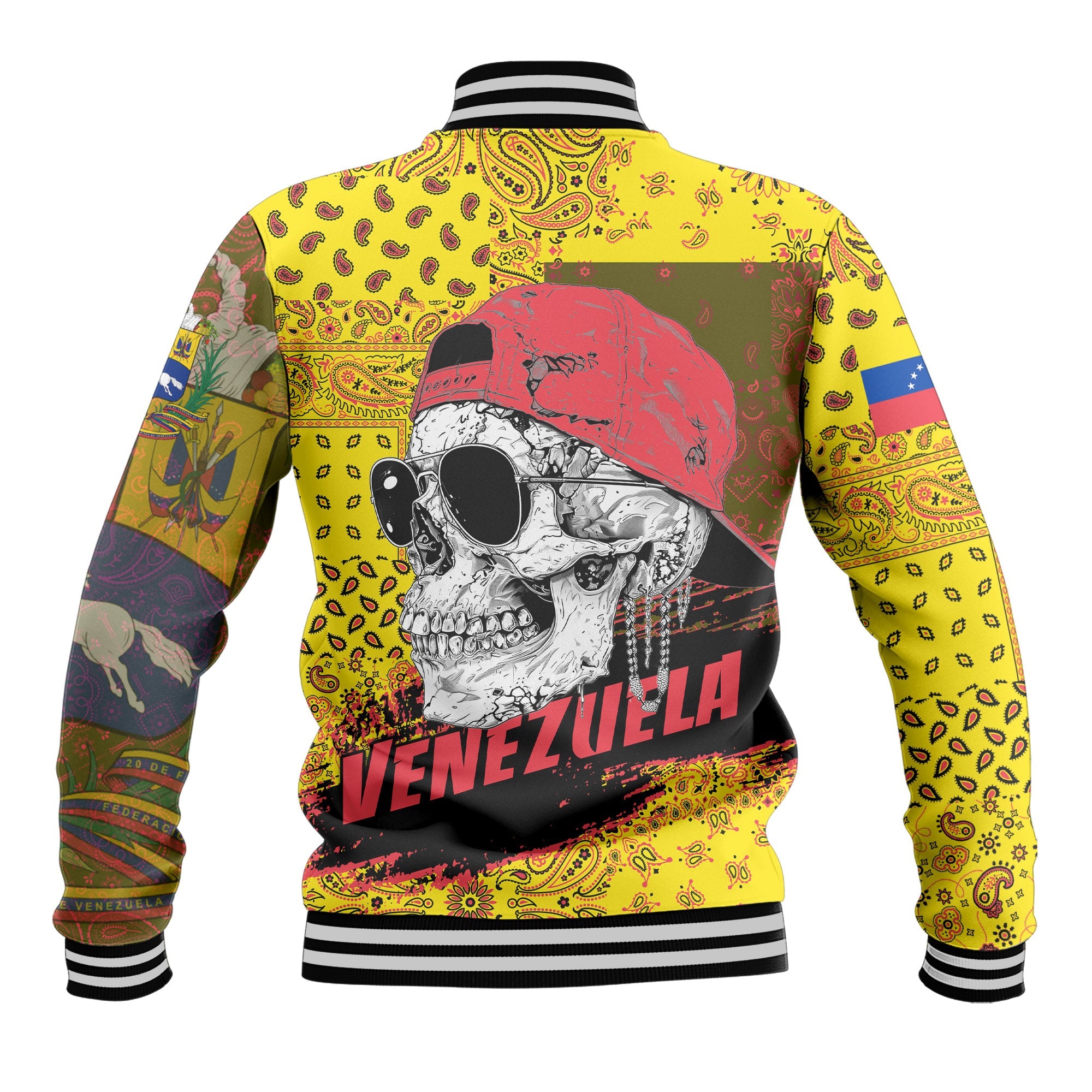 Venezuela Baseball Jacket Paisley Flag And Skull Style 3