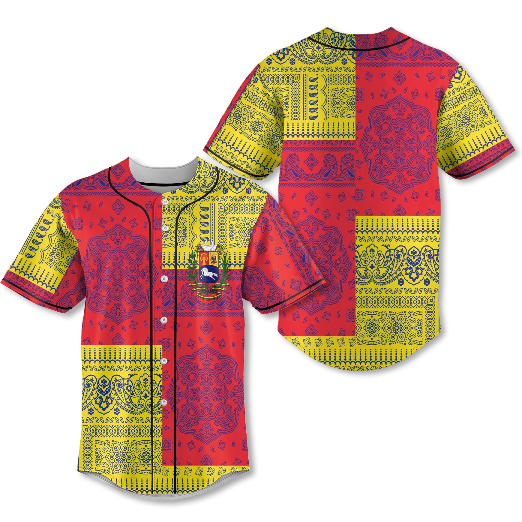 Venezuela Baseball Jersey Flag And Paisley Basic Style 1