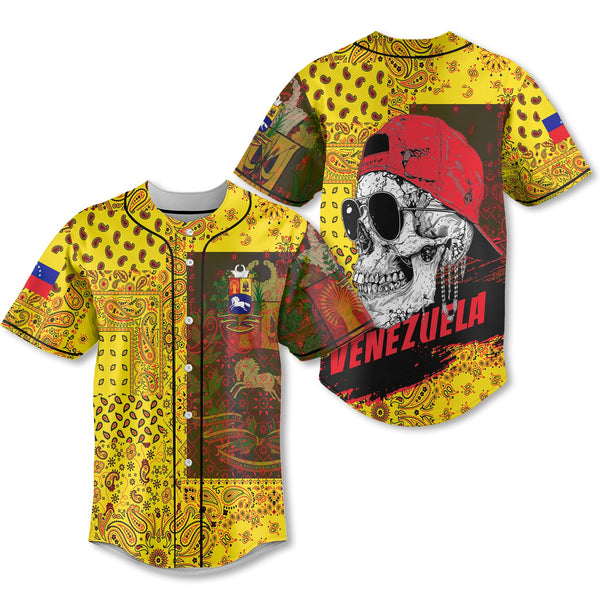 Venezuela Baseball Jersey Paisley Flag And Skull Style 1