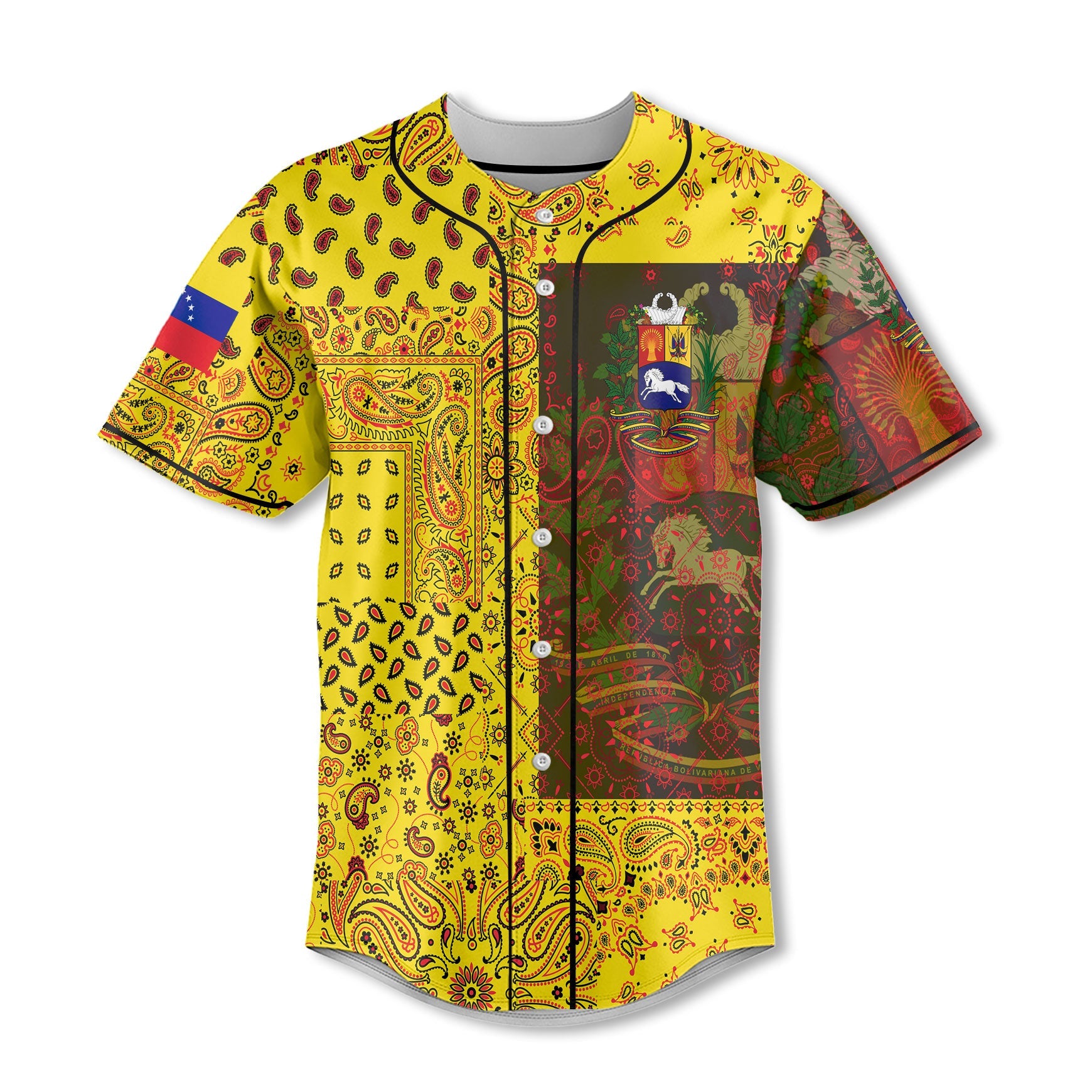 Venezuela Baseball Jersey Paisley Flag And Skull Style 2