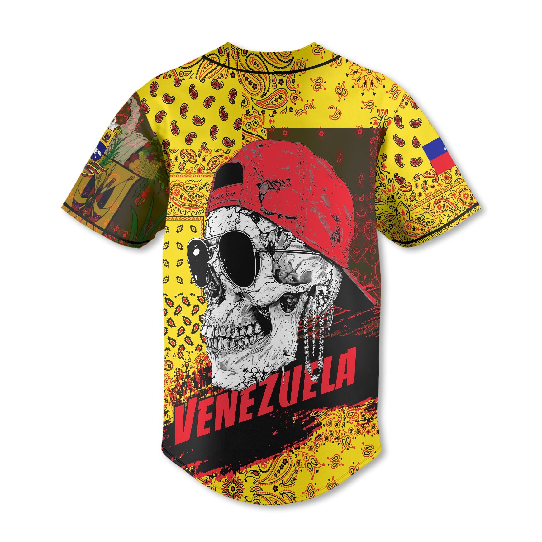 Venezuela Baseball Jersey Paisley Flag And Skull Style 3