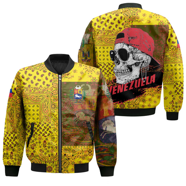 Venezuela Bomber Jacket Paisley Flag And Skull Style 1